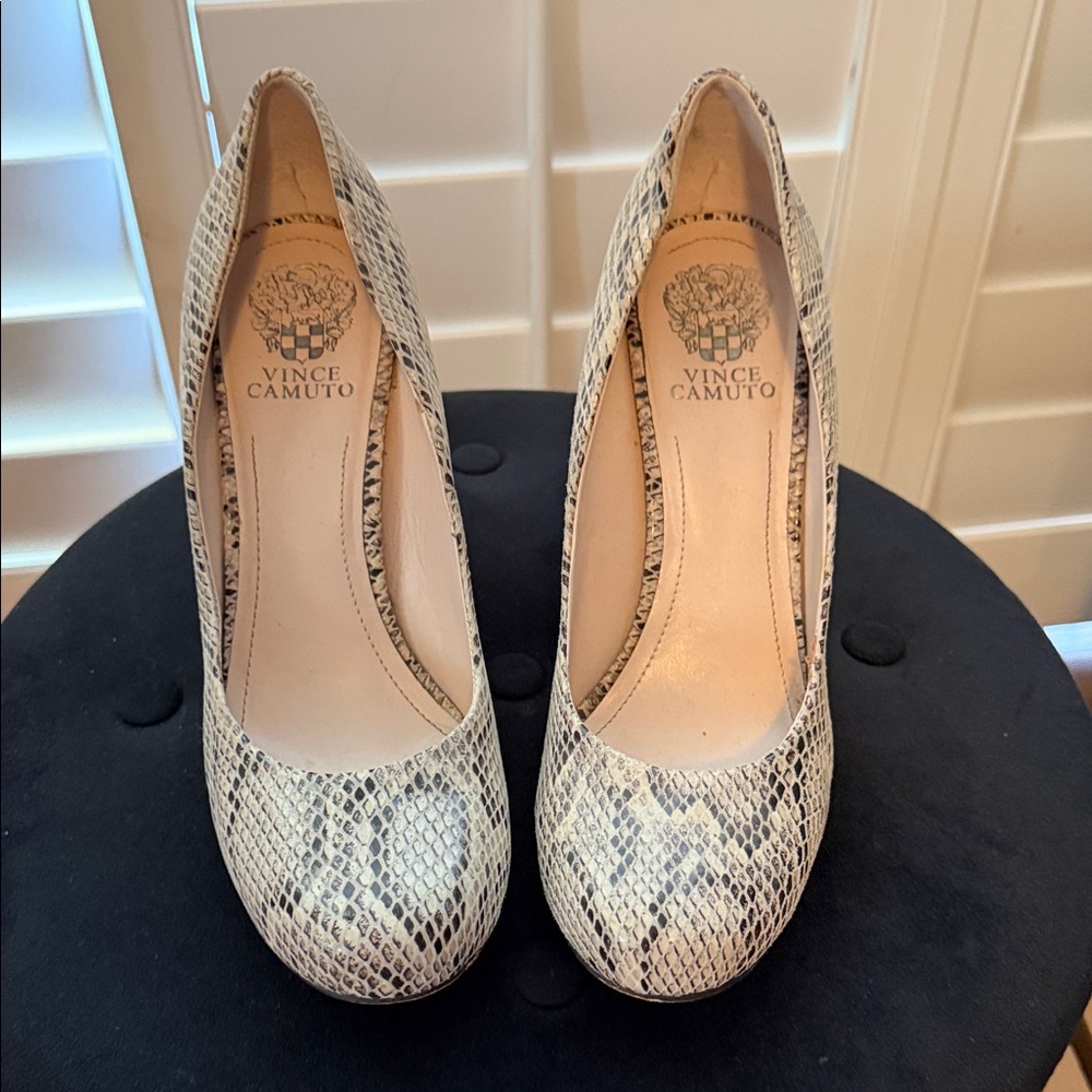 Vince Camuto Snakeskin Pattern Heels - Cream
